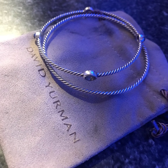 David Yurman Confetti 4 Station Bangle Set of 2 Bracelets Blue topaz - Picture 4 of 4